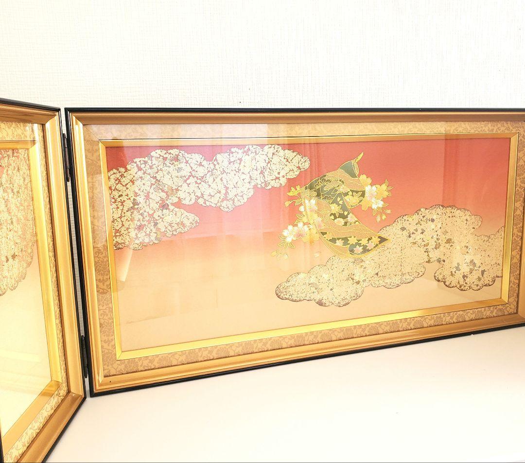 新品 秀月 高級 硝子三曲屏風