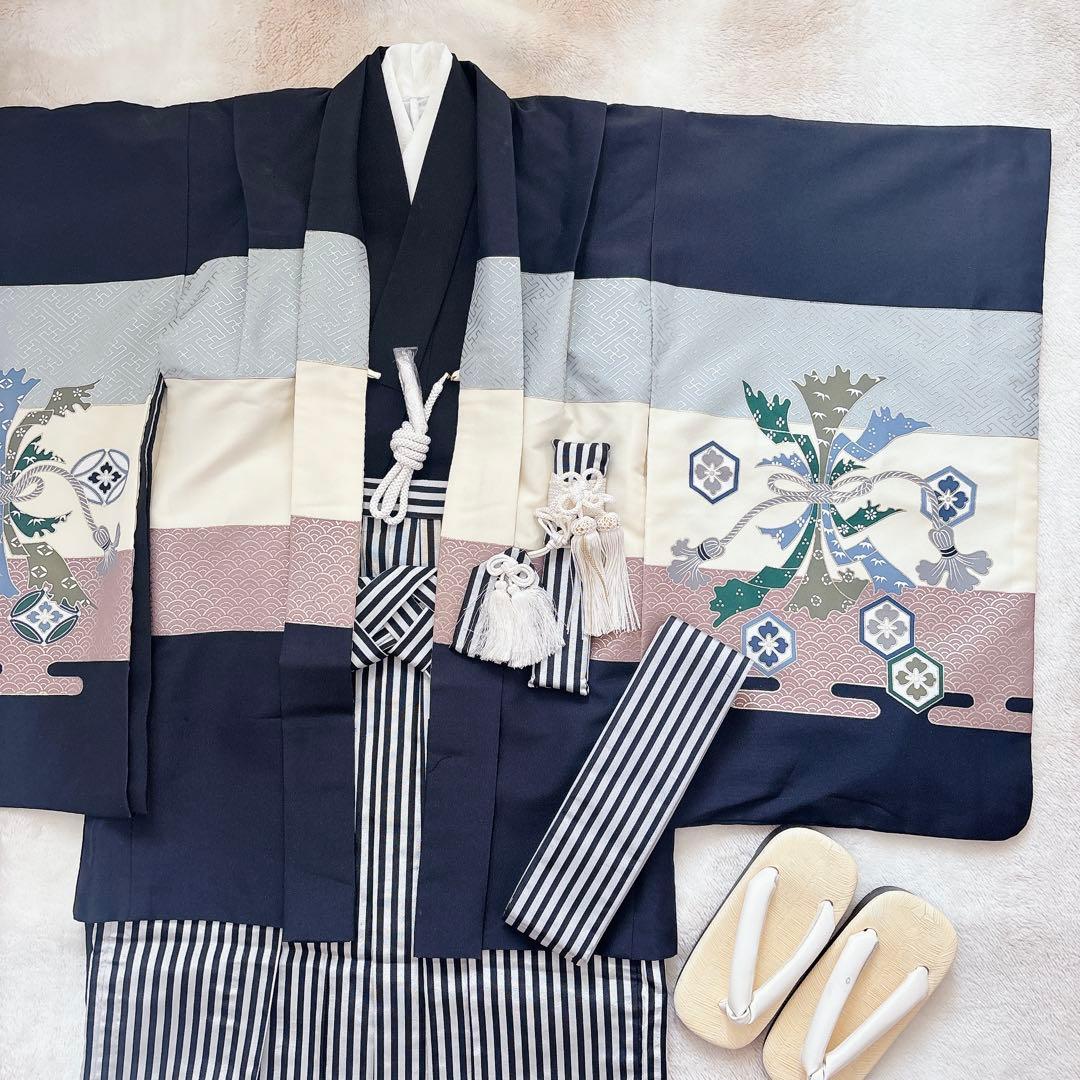 七五三　5歳　７歳　男児　男の子　羽織　袴セット　懐剣　角帯　着物　雪駄　黒
