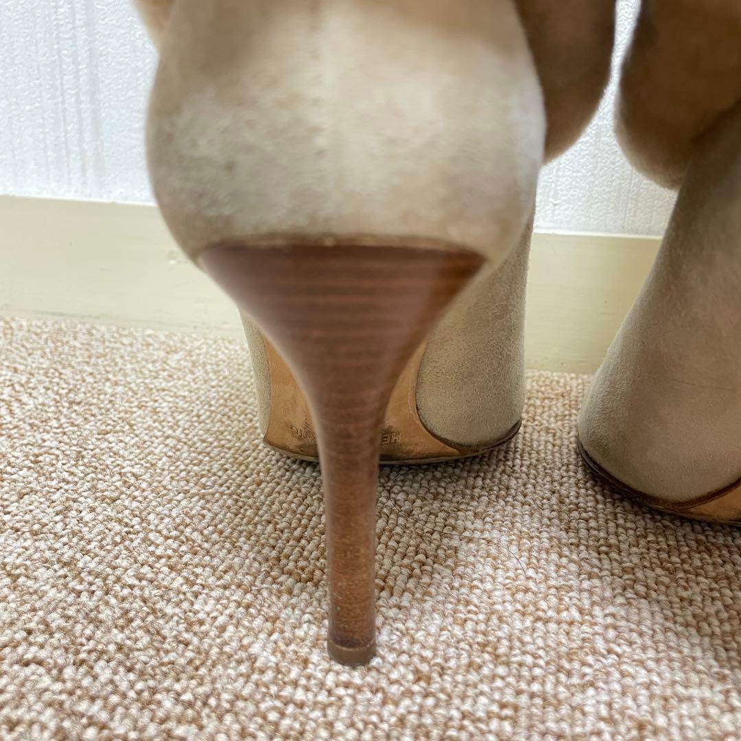 レア　ヘルムートラング　ボア　レザー　スエード　ショートブーツ　ピンヒール