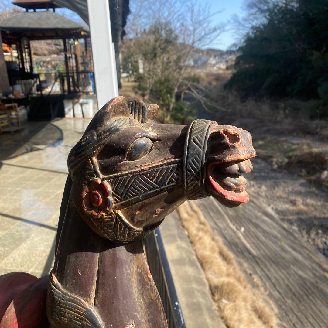 中国美術　古玩　木彫　木製　馬　インテリア　飾り馬