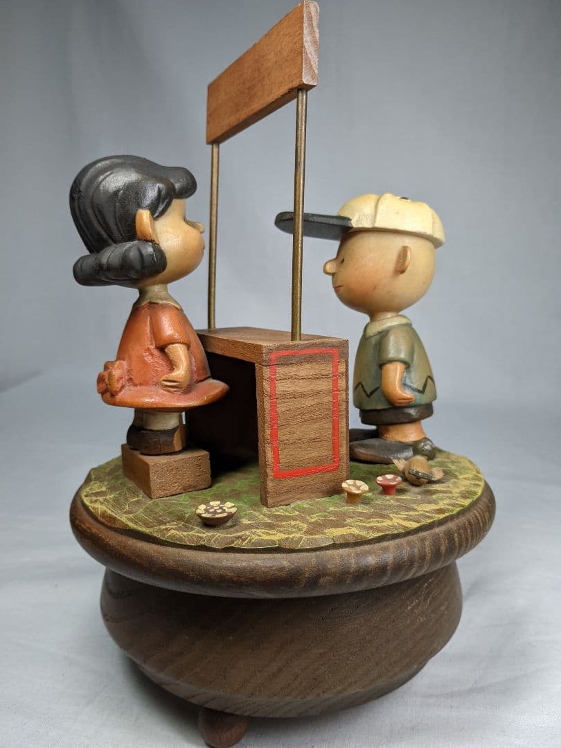 アンリ社製 ANRI チャーリー＆ルーシー オルゴール 木彫り人形 ビンテージ