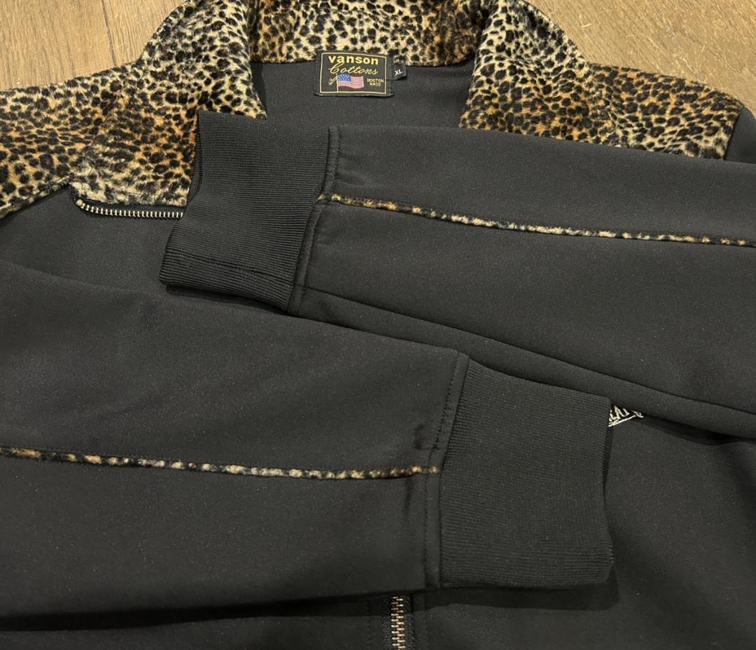 ＊VANSON ヒョウ柄 切替 スカル 刺繍 トラックジャケット XL