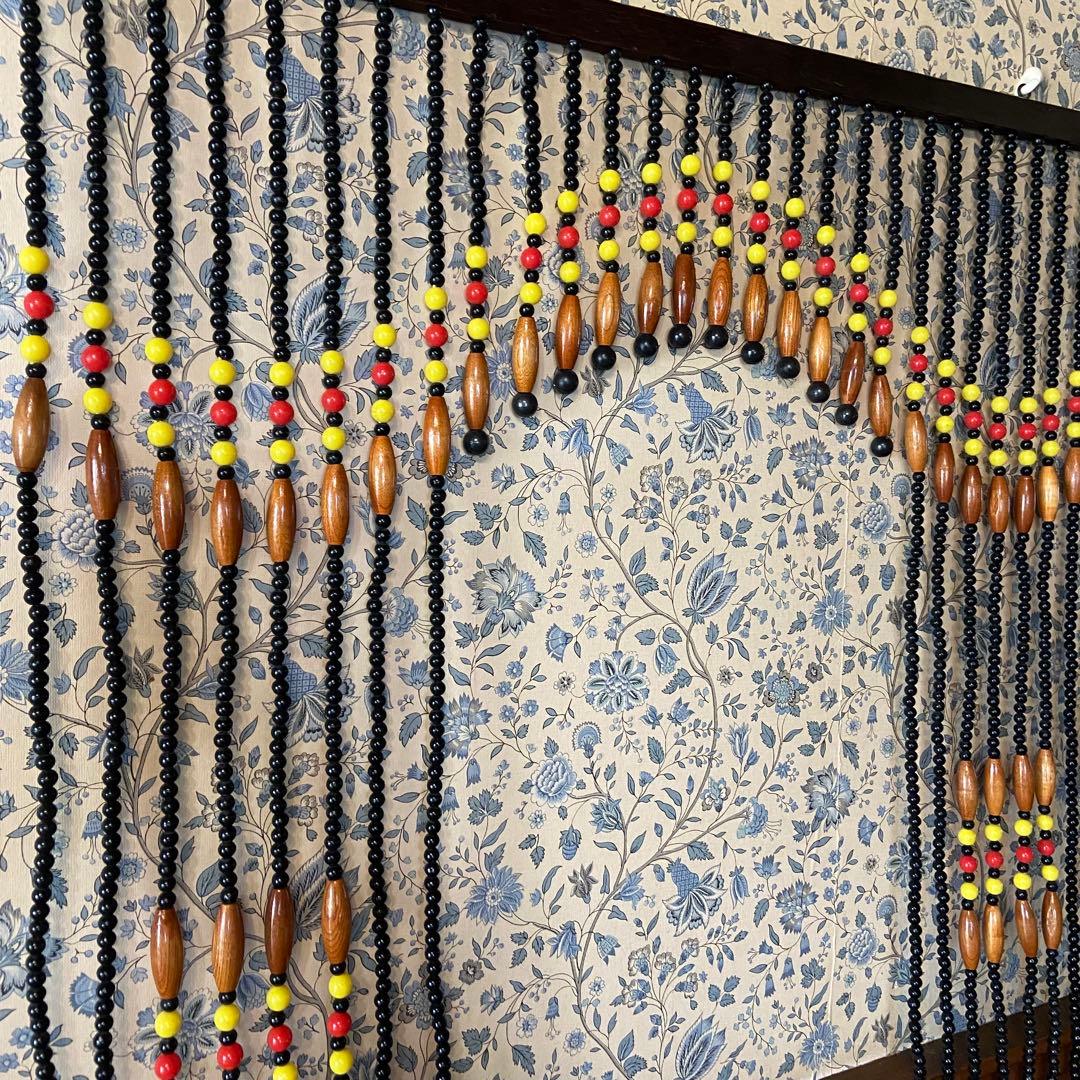 昭和レトロ　ビーズのれん　珠暖簾　黒ビーズ