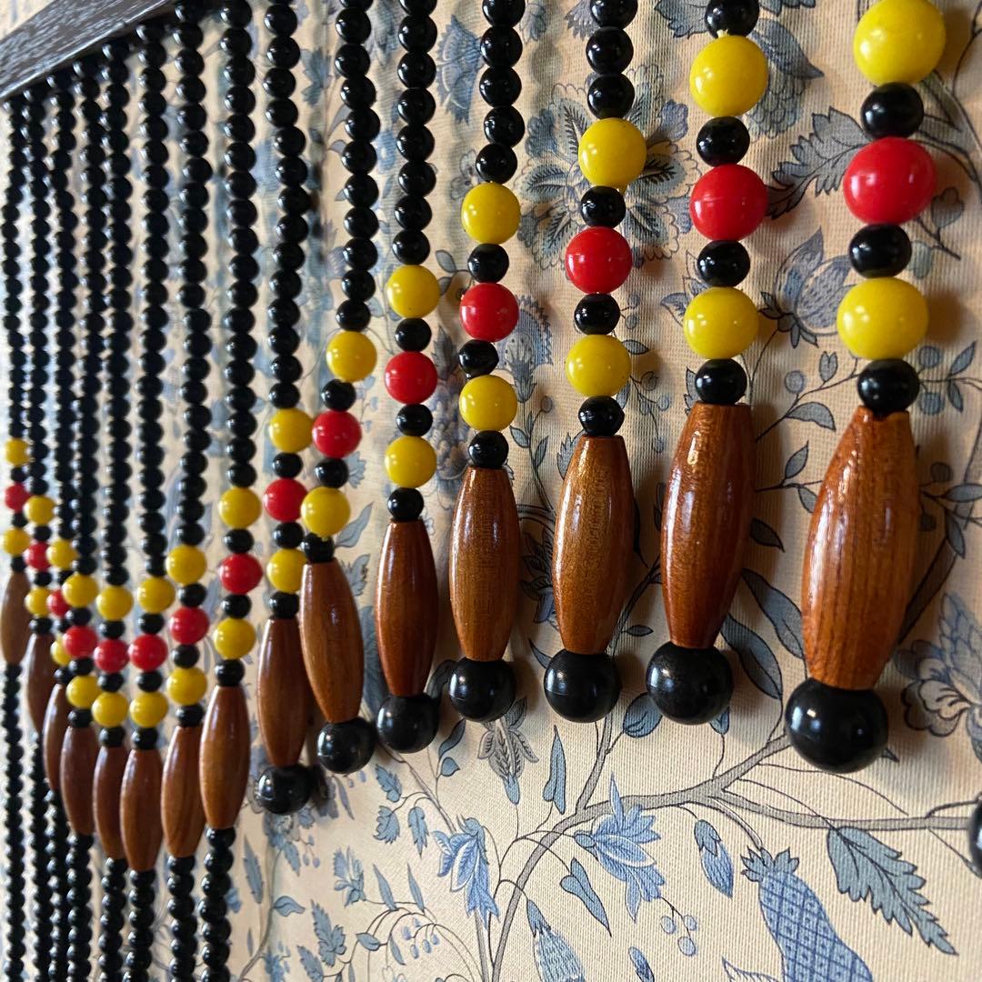 昭和レトロ　ビーズのれん　珠暖簾　黒ビーズ