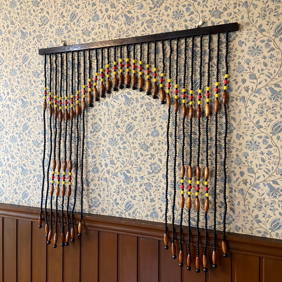 昭和レトロ　ビーズのれん　珠暖簾　黒ビーズ