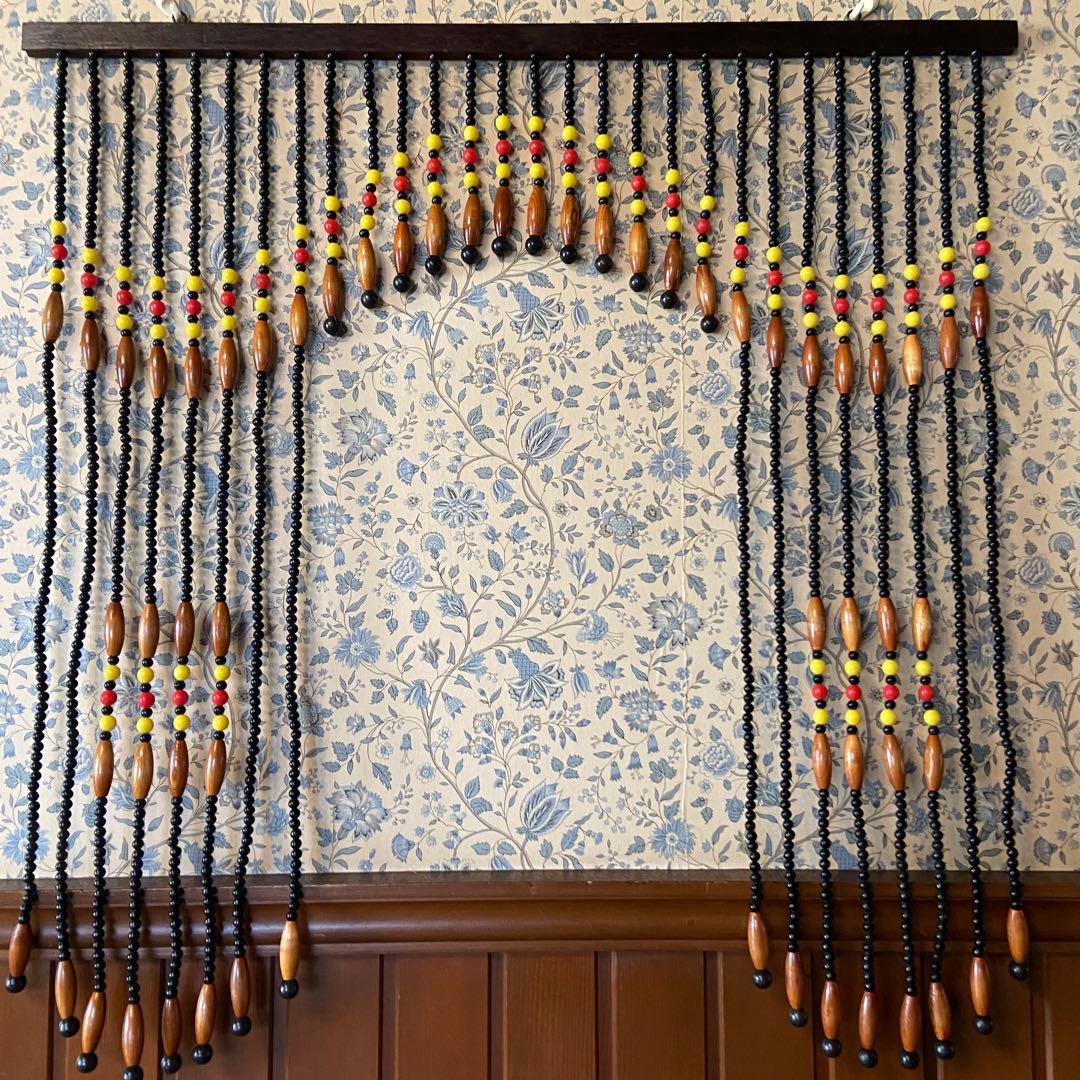 昭和レトロ　ビーズのれん　珠暖簾　黒ビーズ