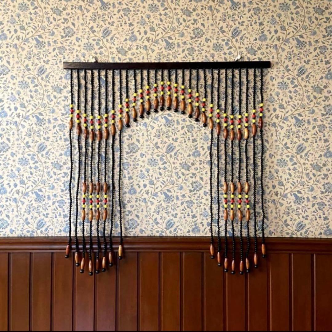 昭和レトロ　ビーズのれん　珠暖簾　黒ビーズ