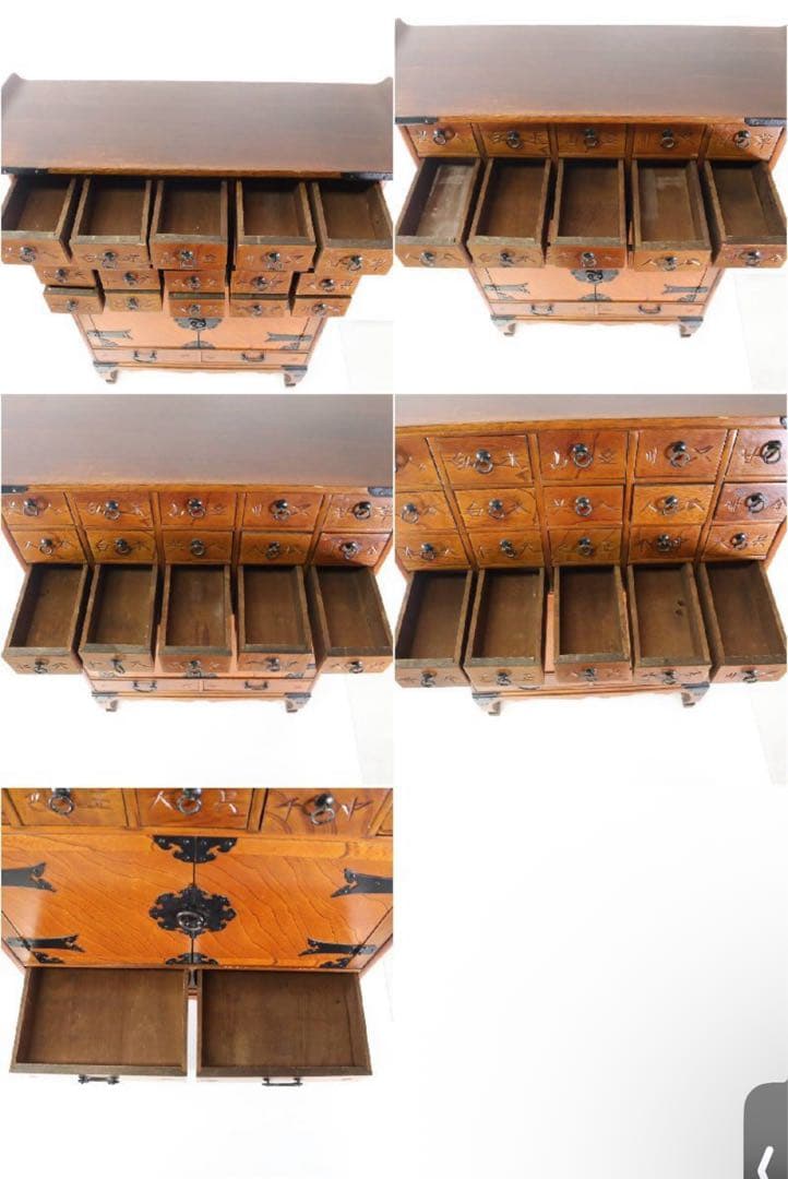 李朝家具 欅 彫り文字 20杯 ヤクジャン 薬箪笥 小物入れ 引き出し 古家具