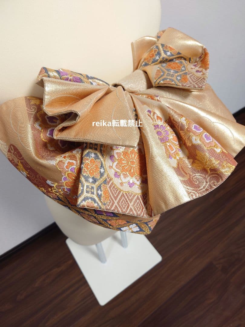 正絹　二部式　作り帯　ハーフ成人式　十三詣り　振袖　成人式　 一点物　金系