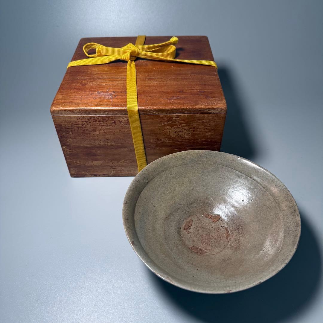 朝鮮古美術　高麗～李朝時代　青磁平茶碗　古美術　茶道具　時代保証　箱付　状態◎