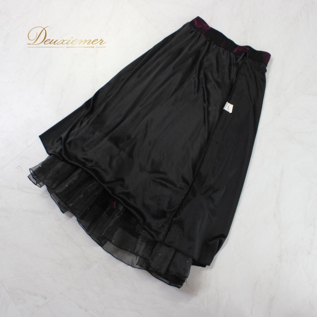 【美品 社交ダンス衣装】上下セット トップス スカート 黒 紫 ブラック 花柄