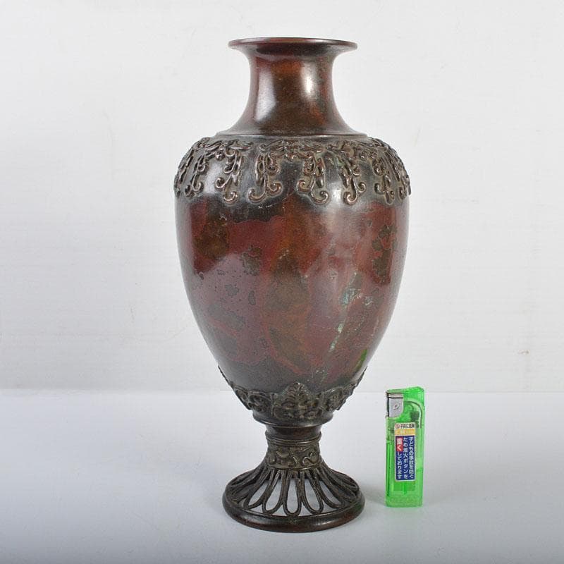 時代金工　古銅斑紫銅　古銅花瓶　D　R4334