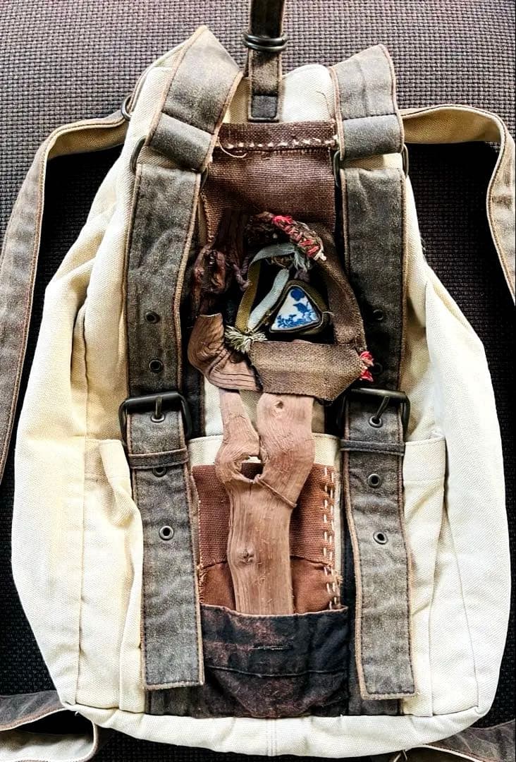 ◆柿渋と山葡萄の装飾 帆布リュック USED ベージュ×ブラウン◆