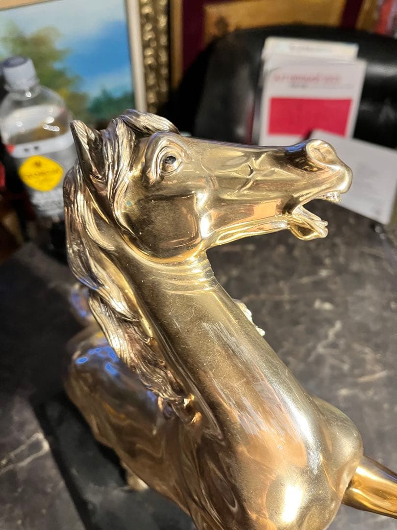 馬 馬の置物 跳馬 シルバーホース 銀色の馬 跳馬 体長40 高さ35