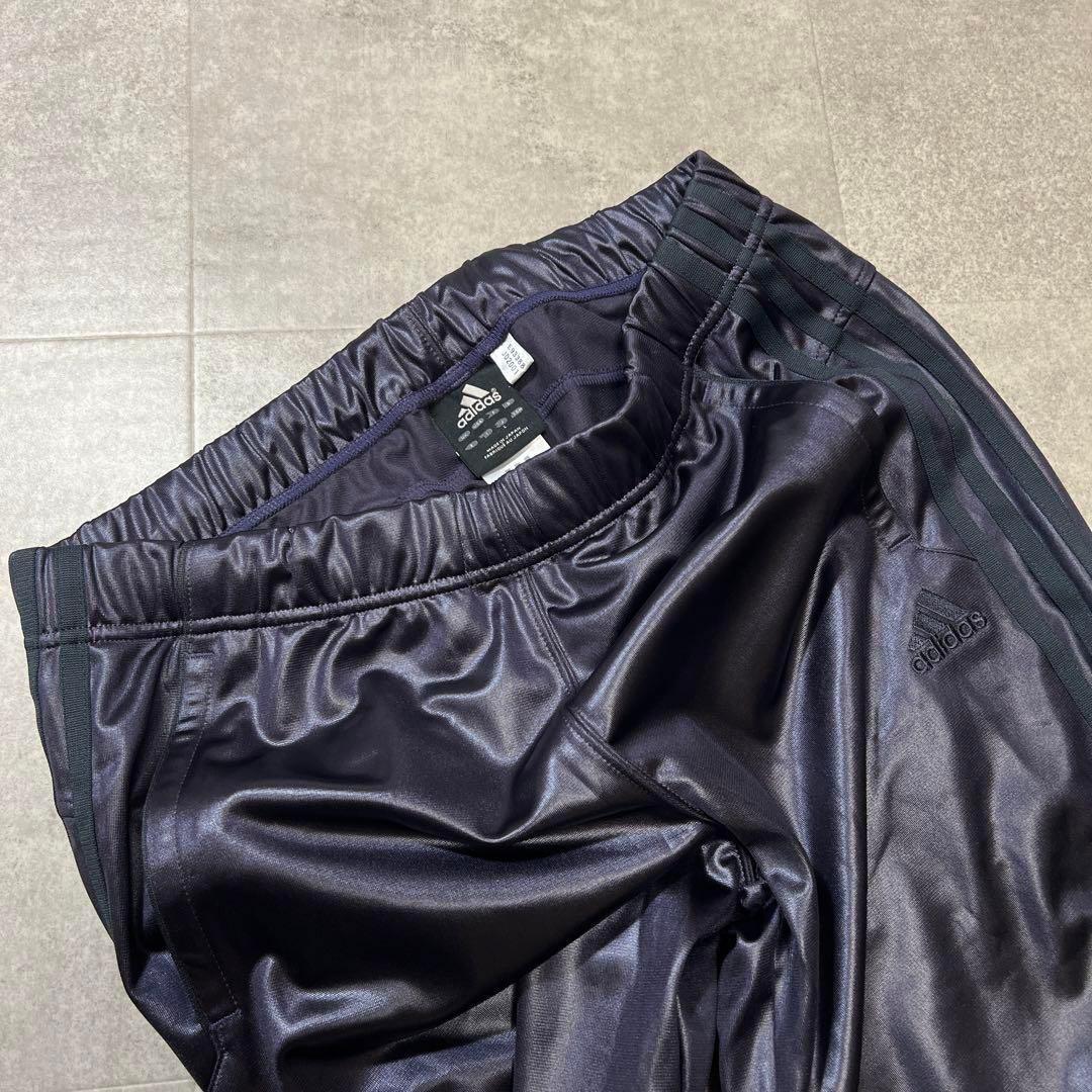 美品✨　オールド　アディダス　トラックパンツ　ワイド　テクノ　光沢　パープル　L