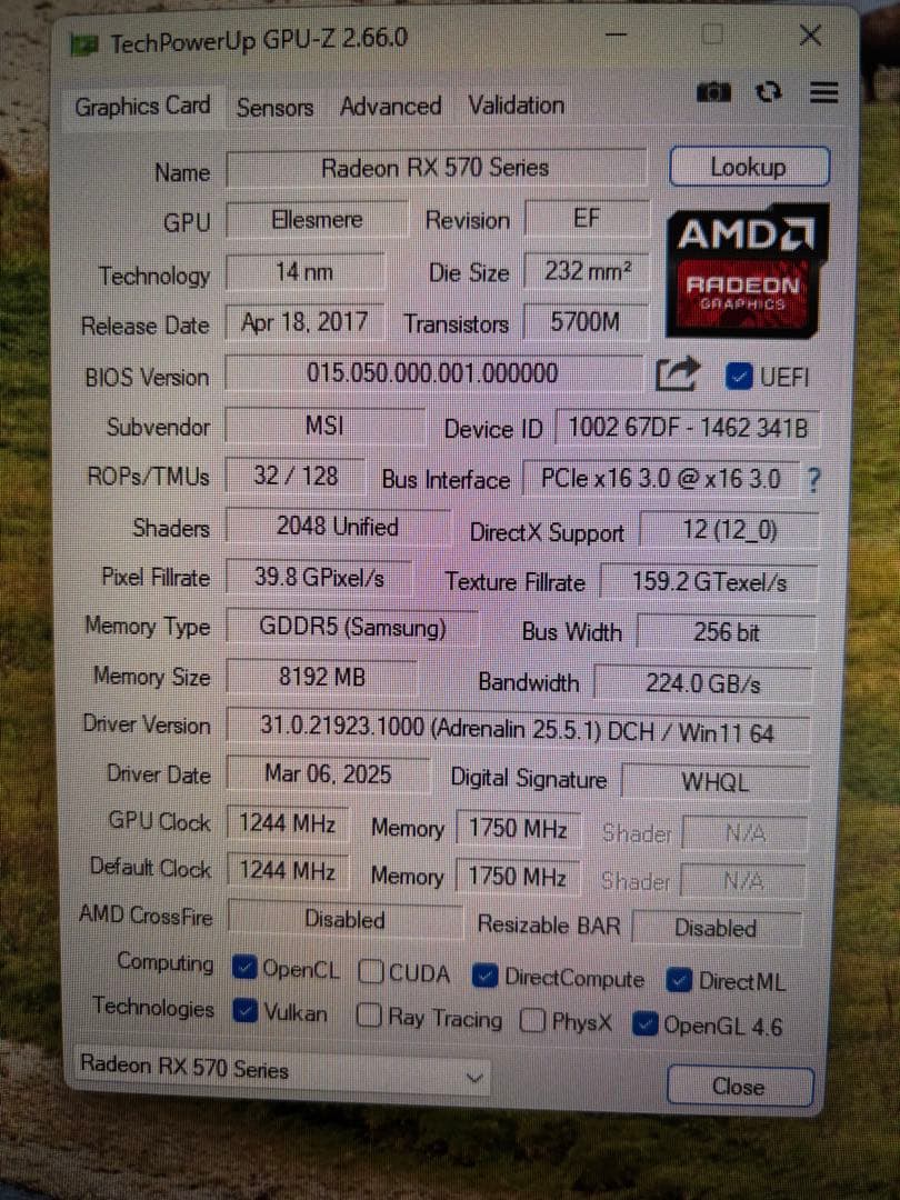 【動作確認済】MSI Radeon RX 570 ARMOR 8G