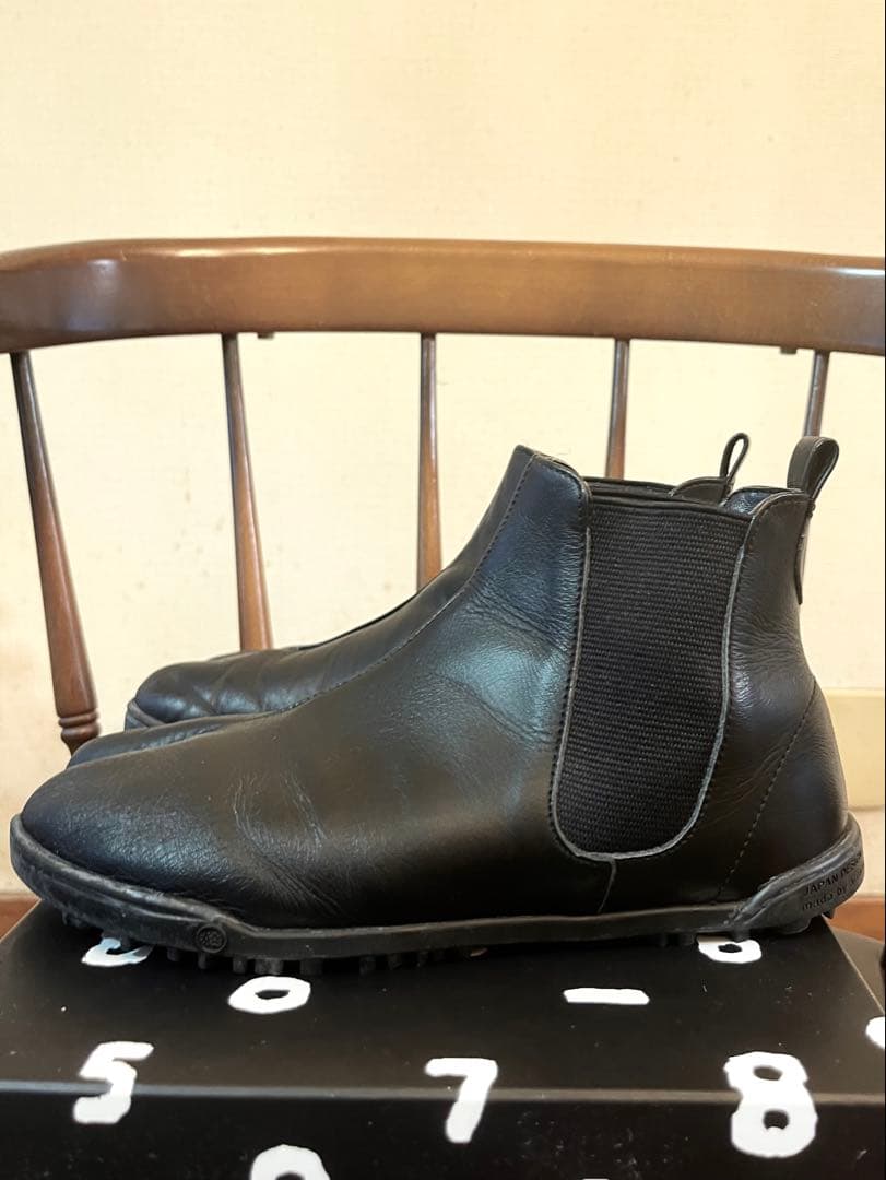 黒 レザー サイドゴアブーツ