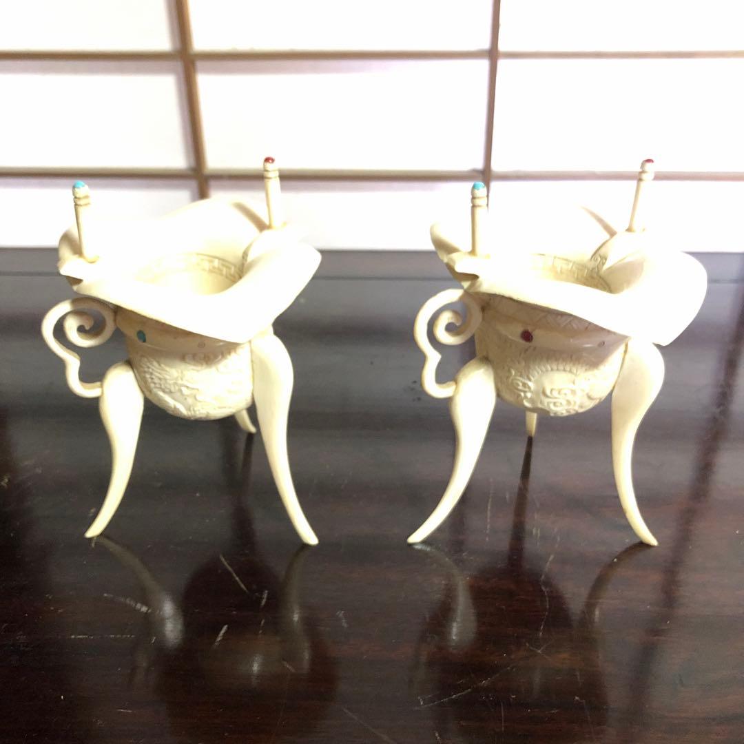 蔵の中にあった牙彫爵形置物一対桐箱付き