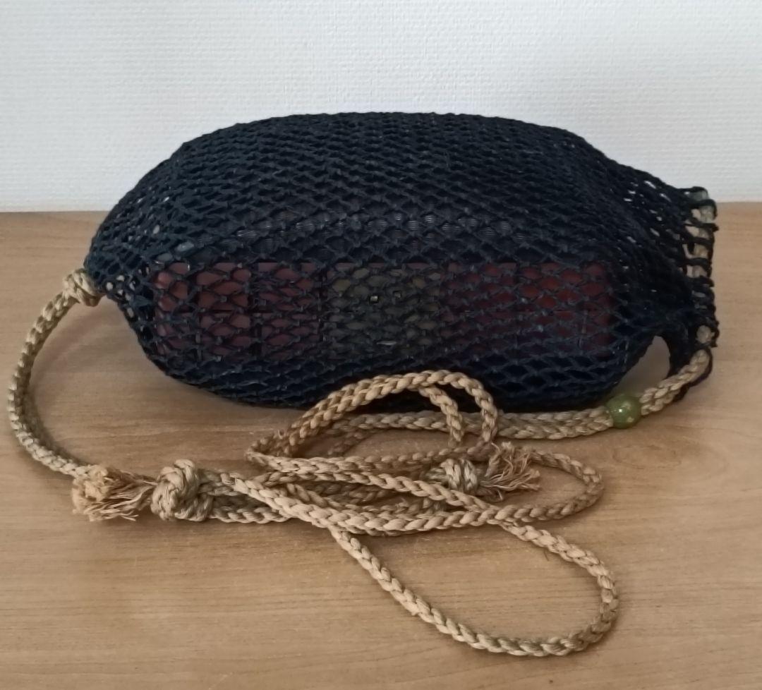 古い 弁当箱 竹編み 銅金具 　箸 網袋 木箱付