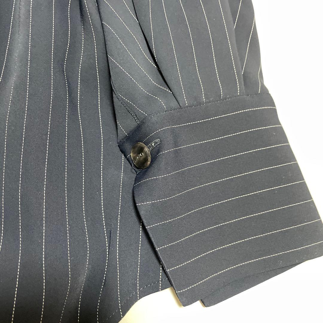 【極美品✨】24SS エンフォルド PE ピン ストライプ プリーツ シャツ 紺