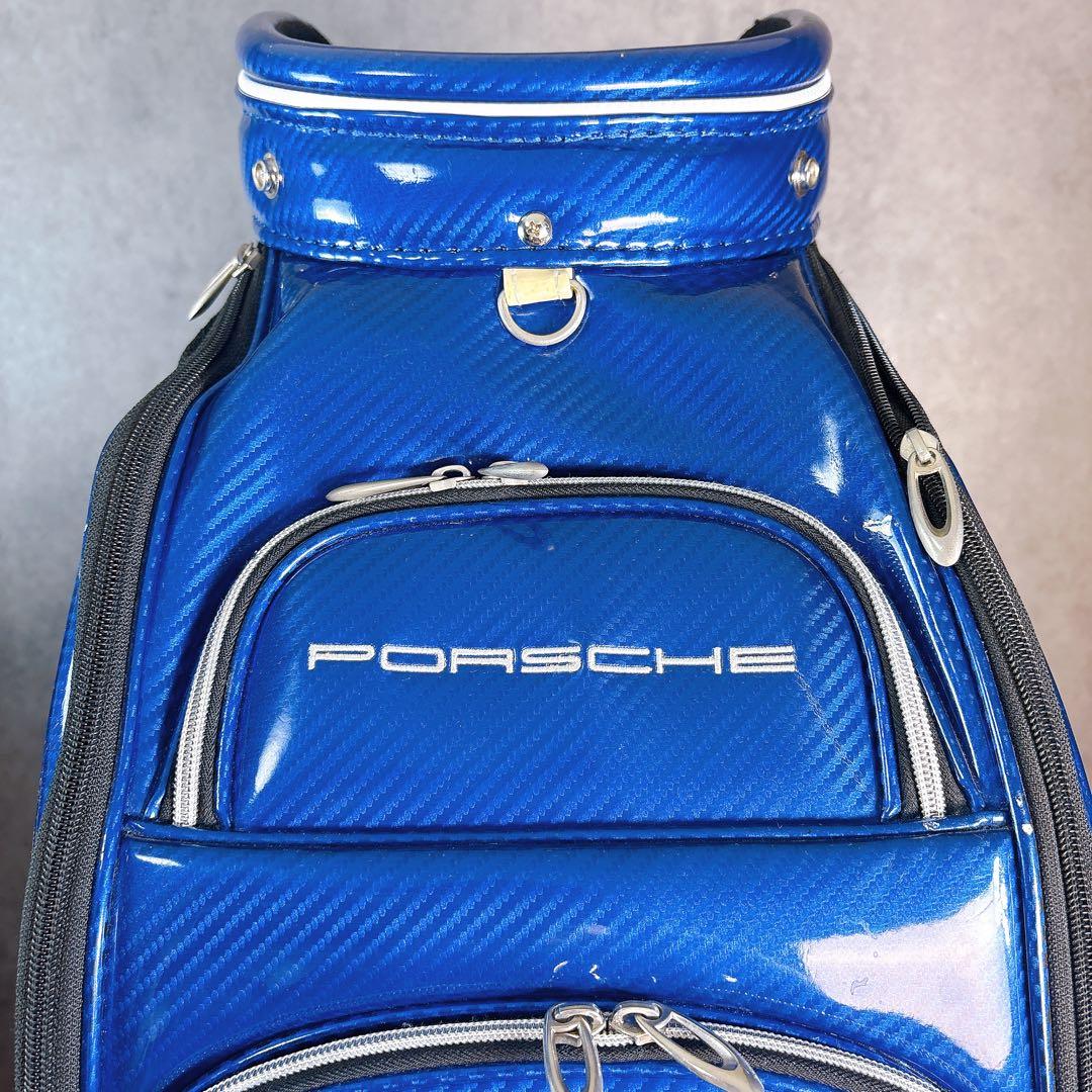 キャディバッグ　9.5型　5部割　ポルシェ　エナメル　カーボン調　ブルーネイビー