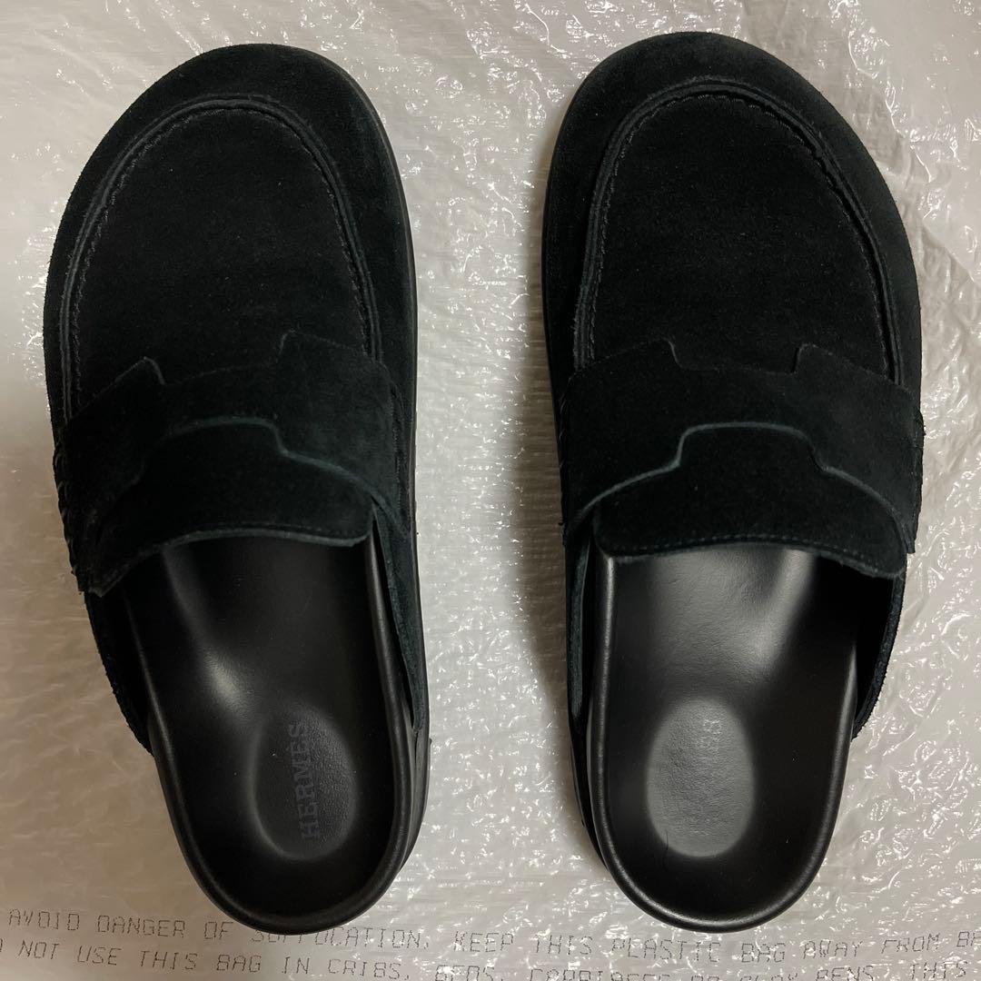 HERMES ☆美品☆ ブラック スエード ミュール スリッポン ゴー