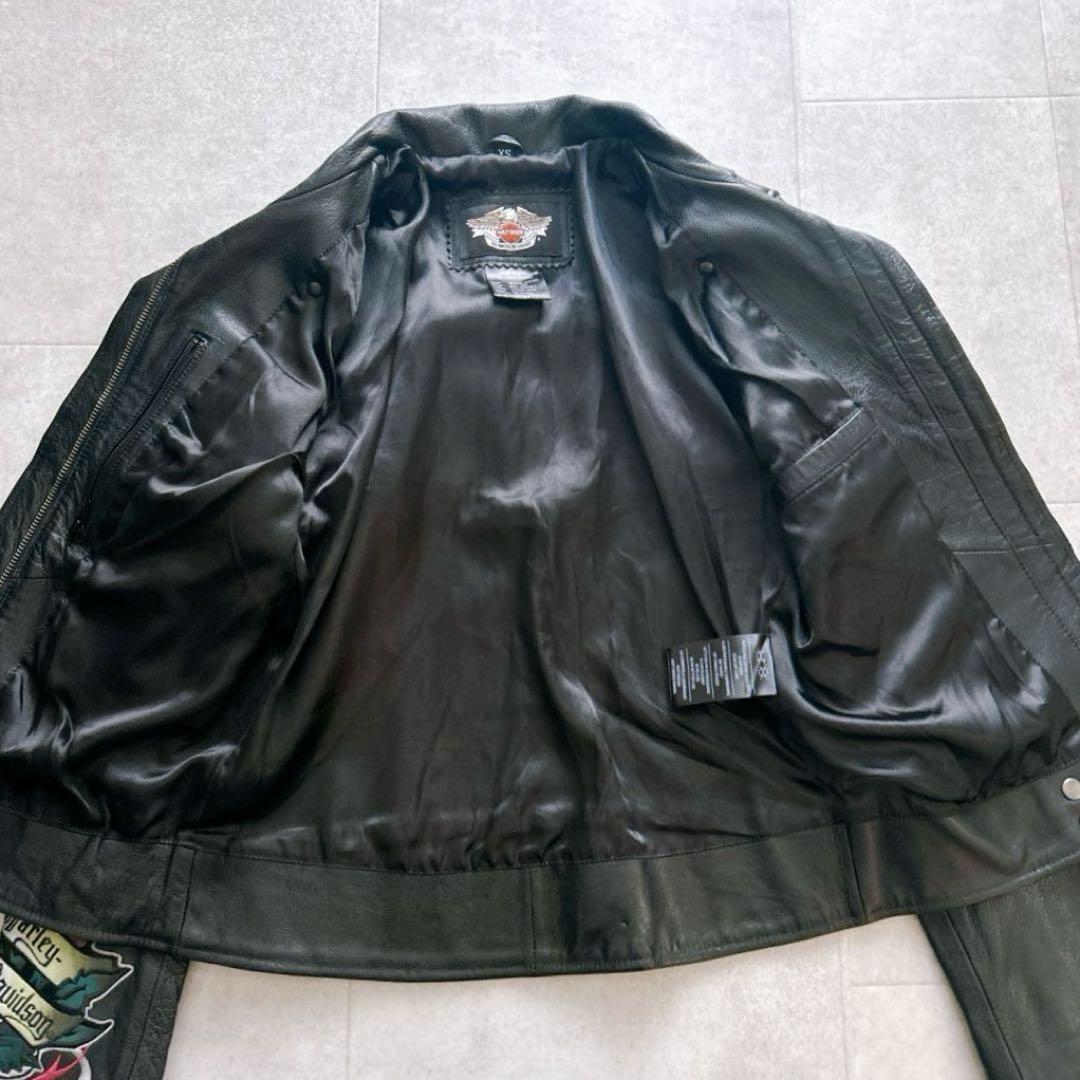 【極美品✨】ハーレーダビッドソン ライダースジャケット 革ジャン バラ刺繍 黒