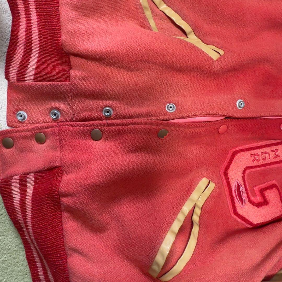 【60s vintage】レザースタジャン　鬼フェード　本革　レーヨン　古着