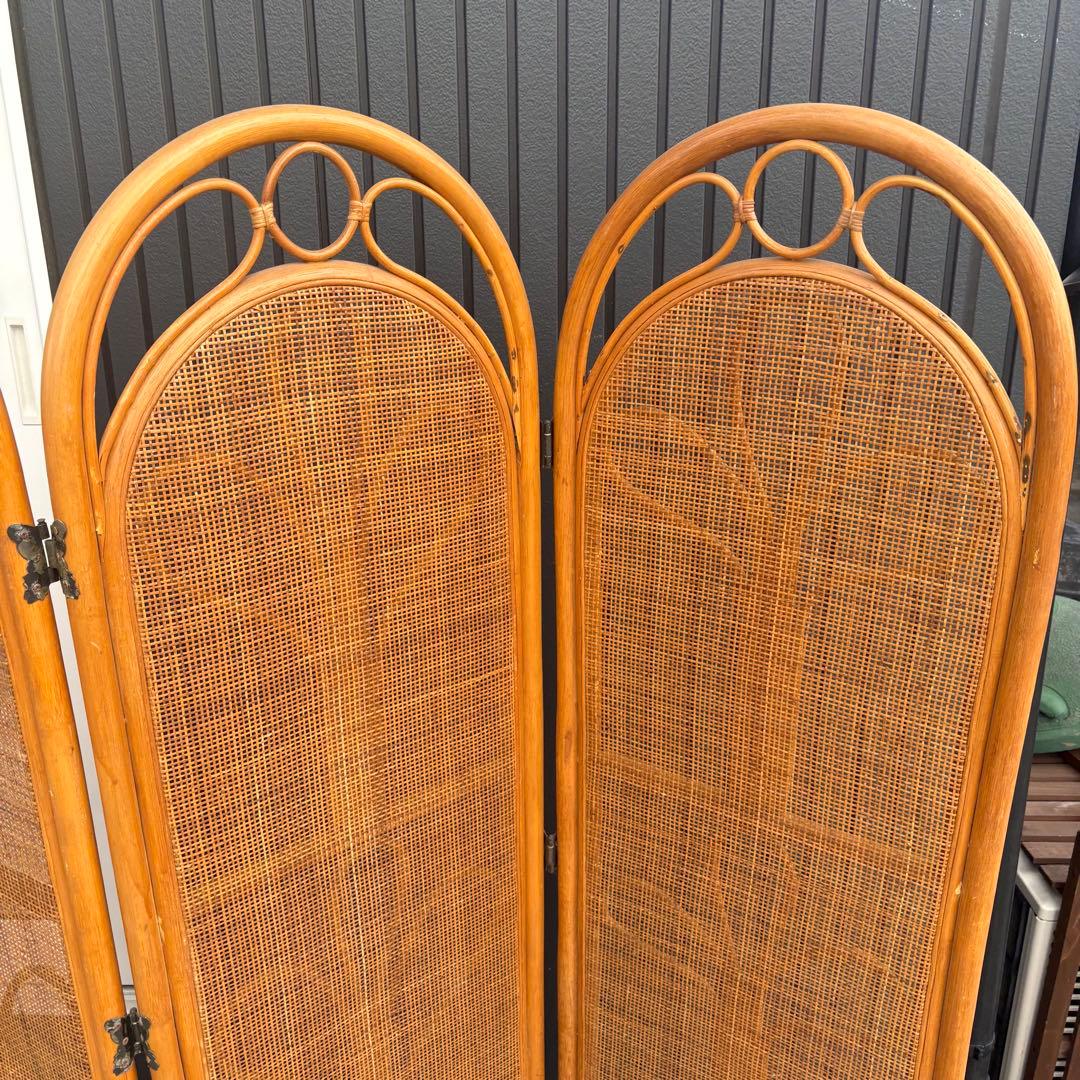 昭和レトロ エスニック 3連 ラタンパーテーション 間仕切り パーティション衝立