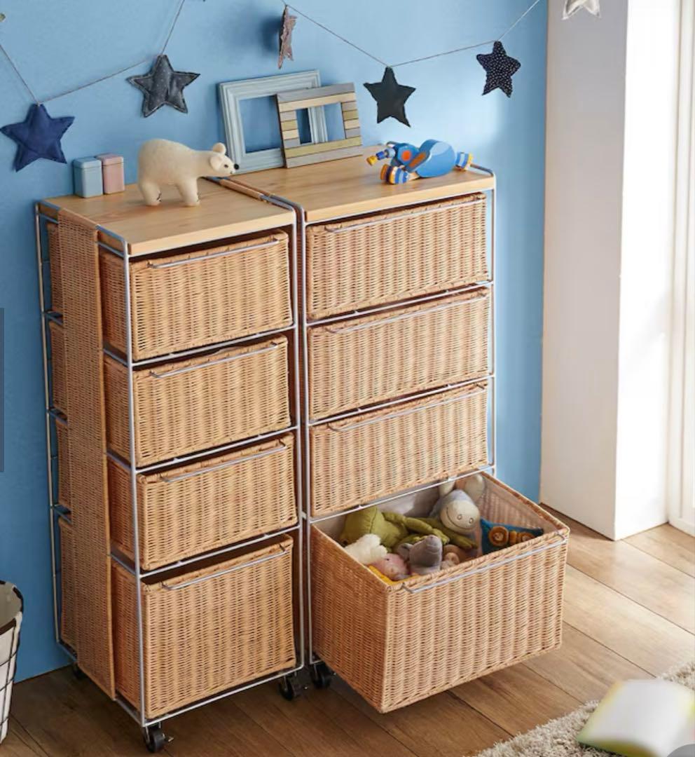 ベルメゾン　ラタンランドリーチェスト　ライトナチュラル B／３５