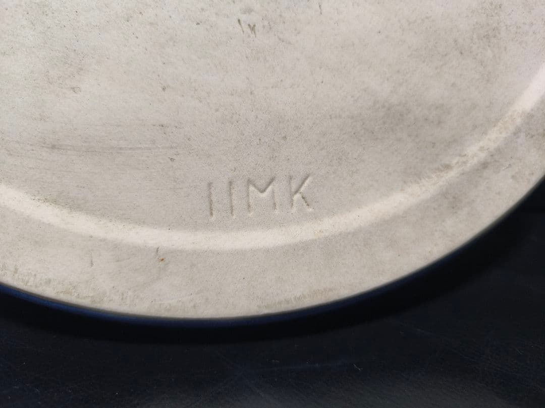 青い陶器製円形　水盤　生け花　IIMK　　剣山　中古　セット
