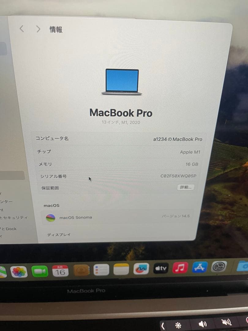MacBook本体 MAC BOOK PRO A2338 13inch/M1/16/2tb