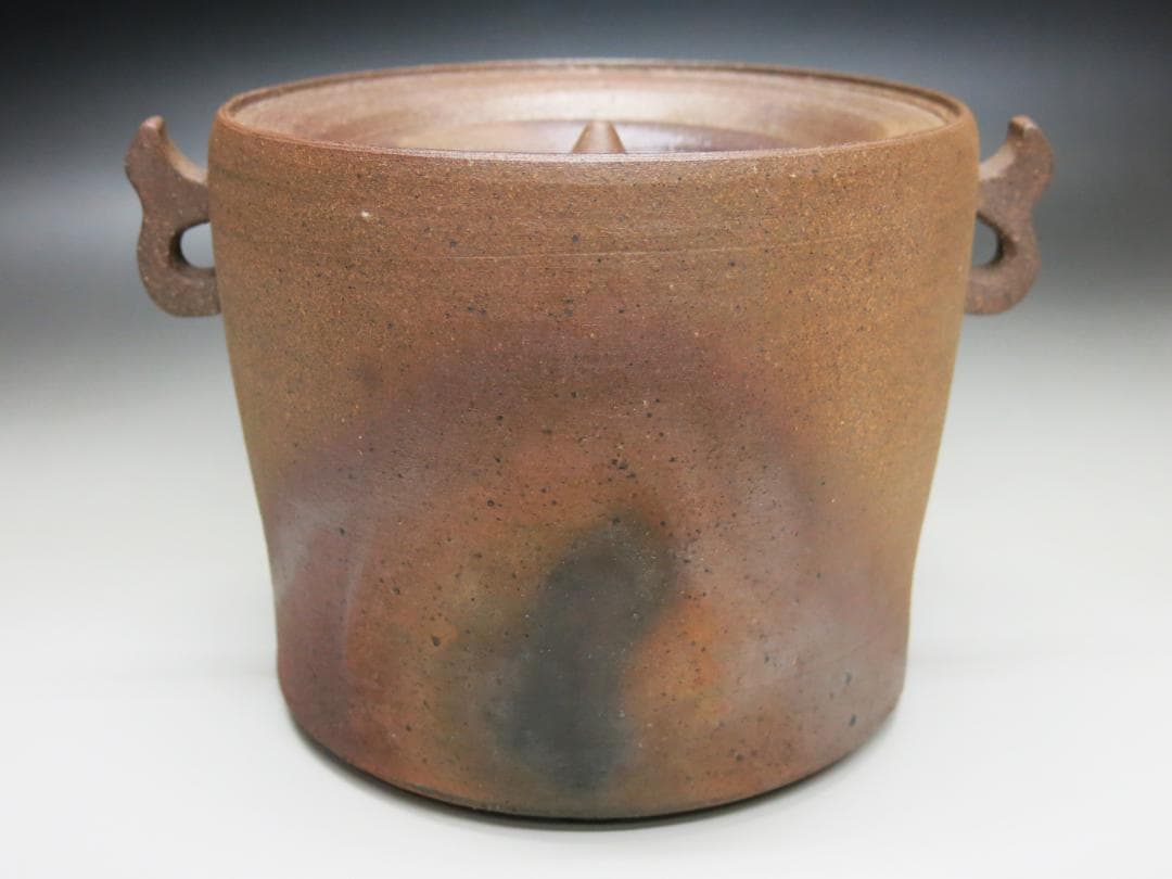 堀内宗完宗匠書付 堀野証嗣作「萬古やき南蛮写耳付水指」 共箱 茶道具 T-12