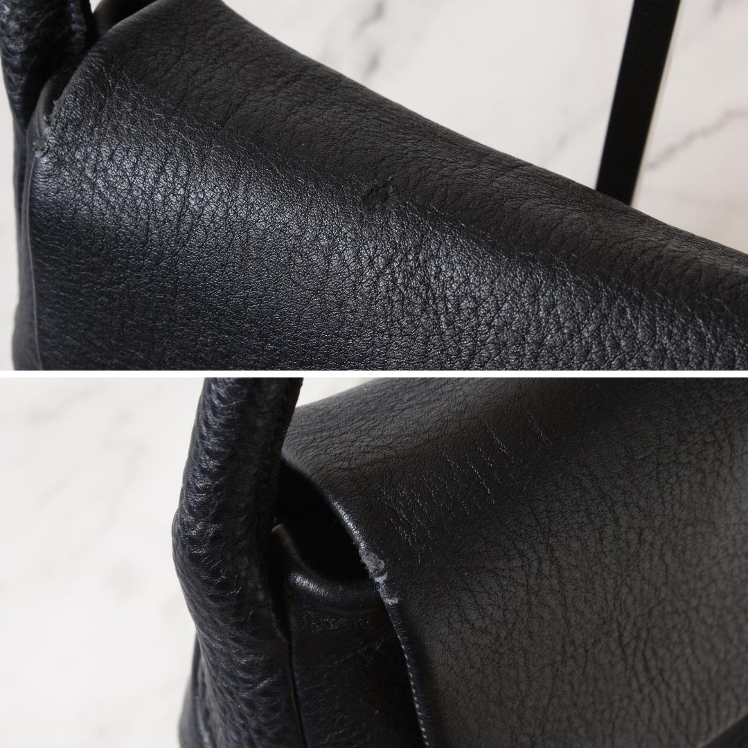 ヒロフ ハンドバッグ フォーマルバッグ ワンハンドル レザー シボ革 ブラック系