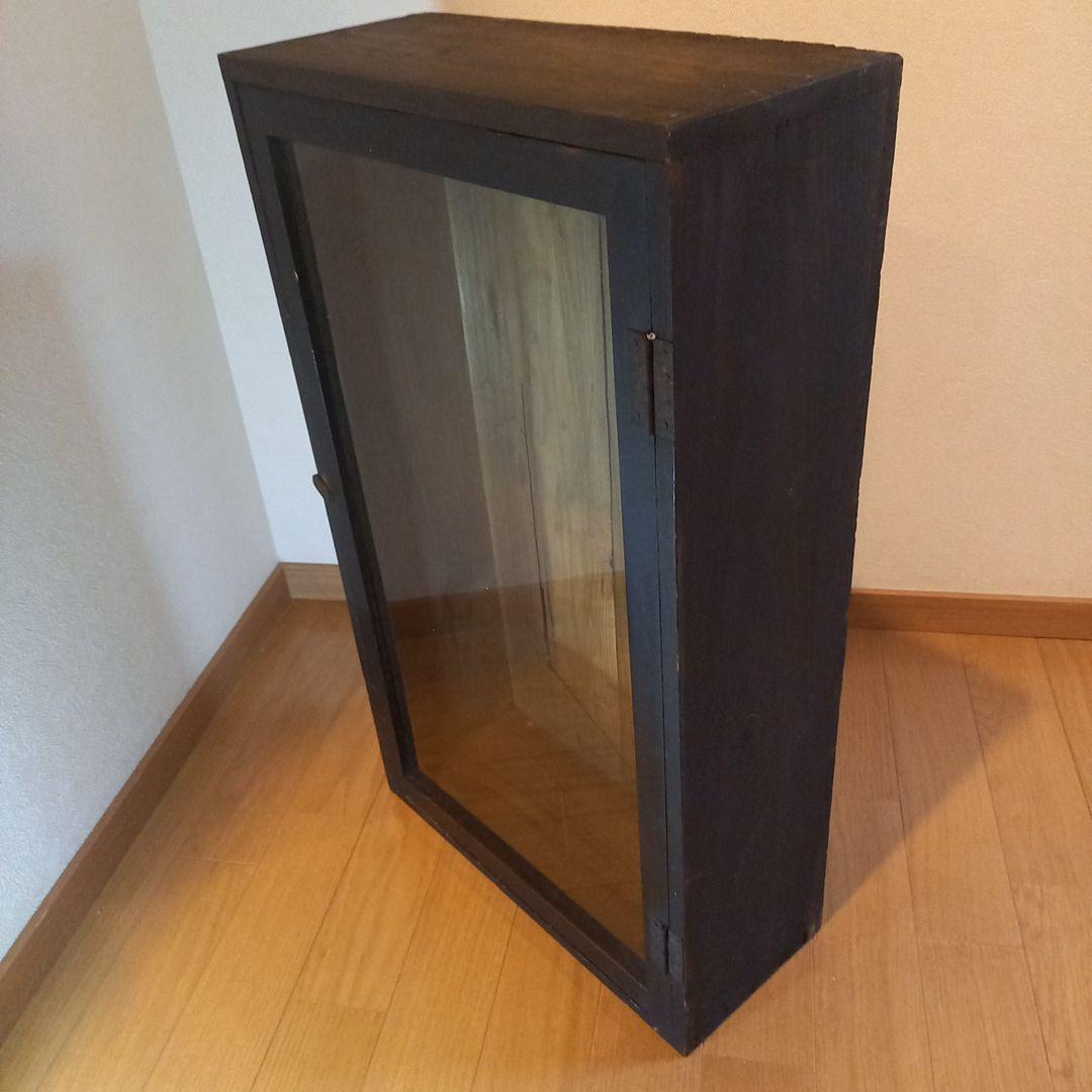 古い掛時計の収納木箱　レトロアンティーク　ガラス嵌め込み　レアな古道具骨董品