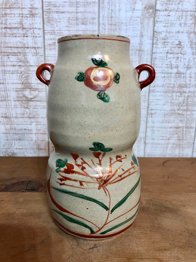 赤繪（絵）花入　蔵珍窯　花瓶　和　華道　レトロ　ヴィンテージ