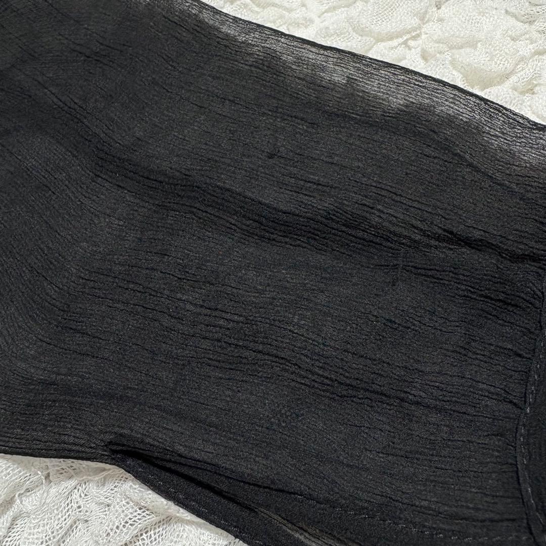 Chloe シルク100% シアー ブラウス　ビーズドット リボン　ボウタイ　黒