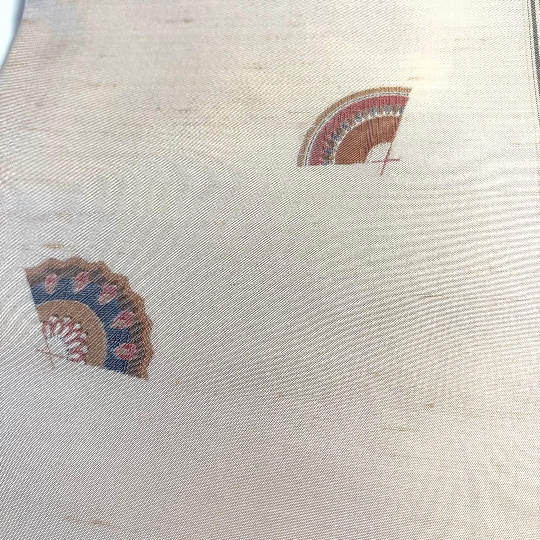 5k3071 名古屋帯　絹　紬　西陣織　高垣織物謹製　菱屋六右衛門　扇子　柄物