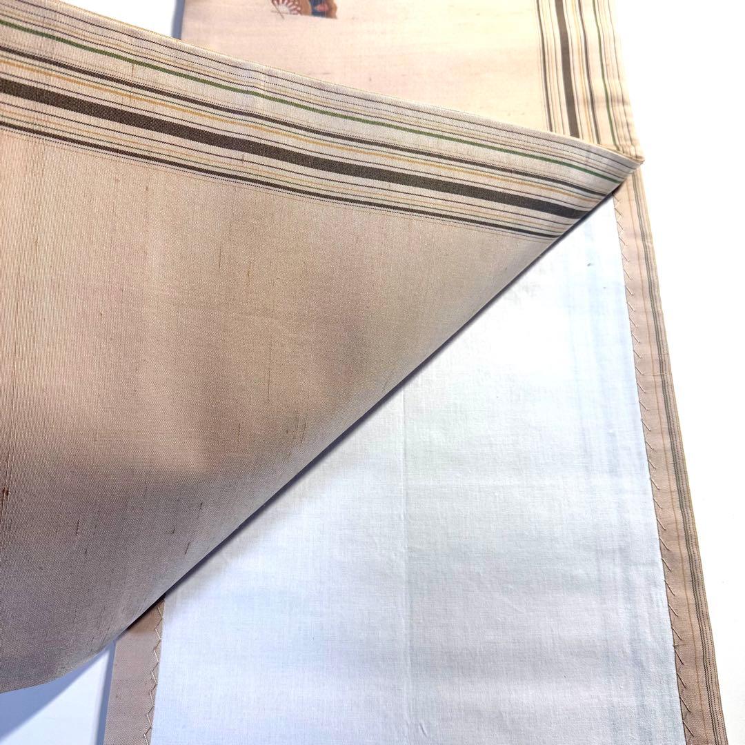 5k3071 名古屋帯　絹　紬　西陣織　高垣織物謹製　菱屋六右衛門　扇子　柄物