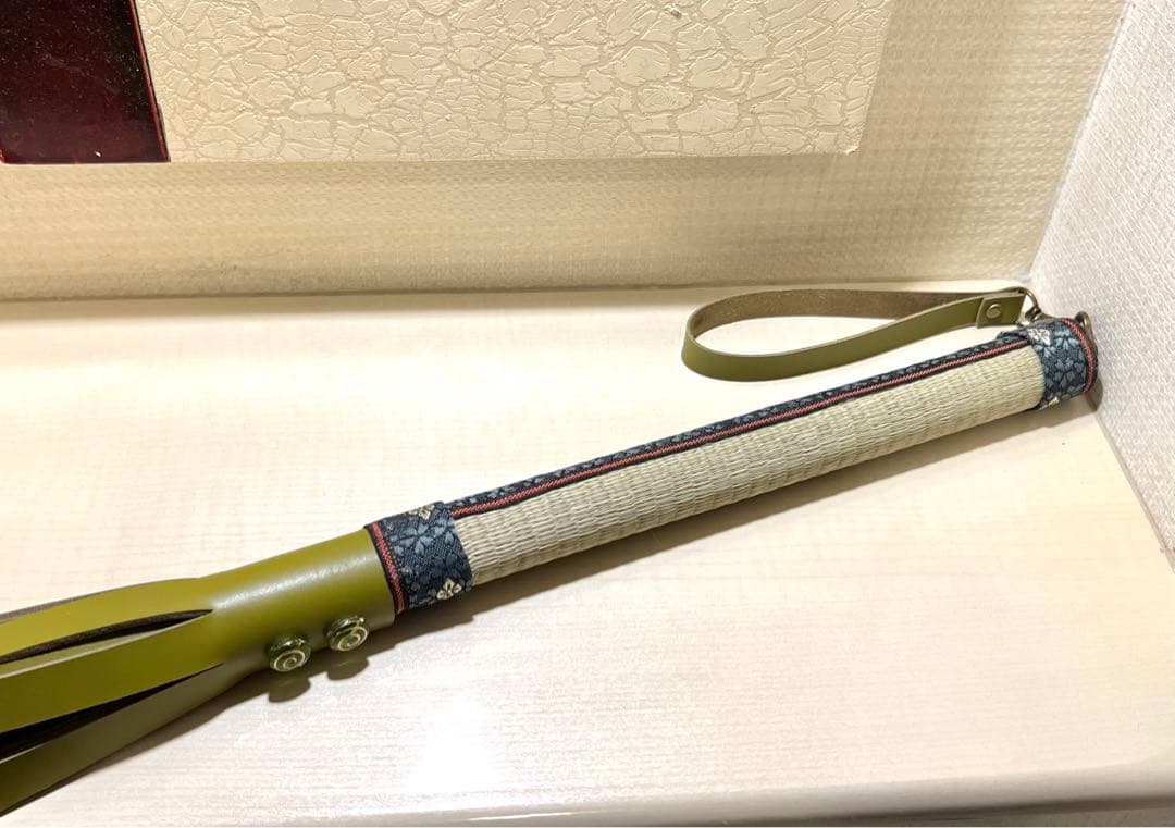 バラ鞭 和風◆本革/い草 /カーキ◆80㎝ ム/【残り1本】