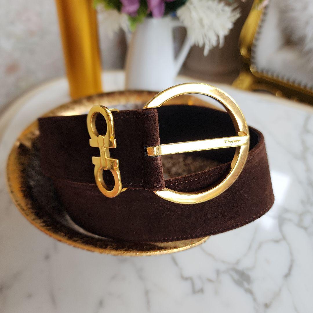 Salvatore FERRAGAMO スエード ベルト ゴールドバックル