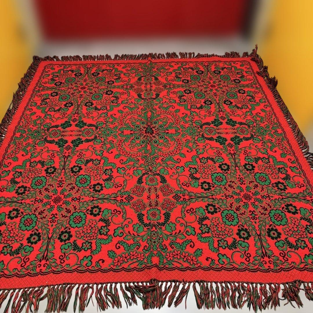 80s 昭和レトロ　アンティーク　アクリル　こたつ上掛　198×180 花柄