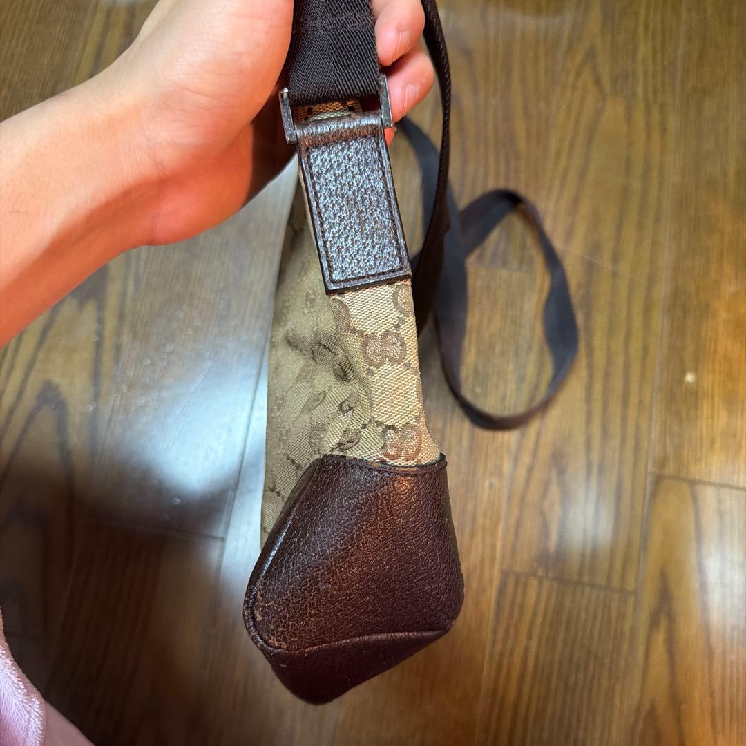 GUCCI グッチショルダーバッグGGキャンバス レザー ブラウンロゴ
