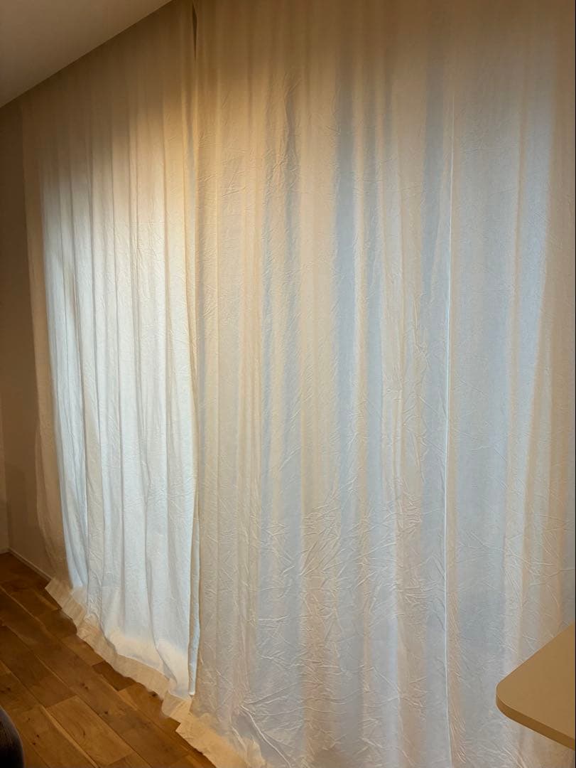 無印　綿洗いざらし平織りノンプリーツカーテン　オフ白　２枚セット