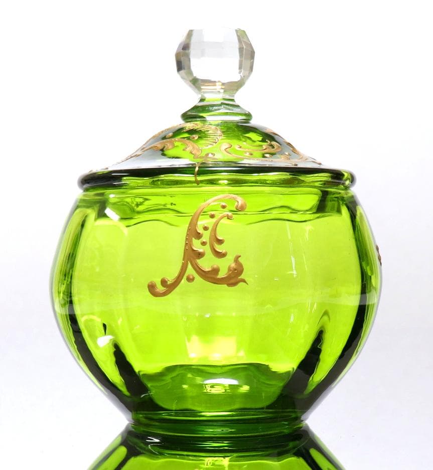 オールド・バカラ 激レア グリーン 金彩盛り上げ蓋物 春海商店 宝石箱 小物入れ