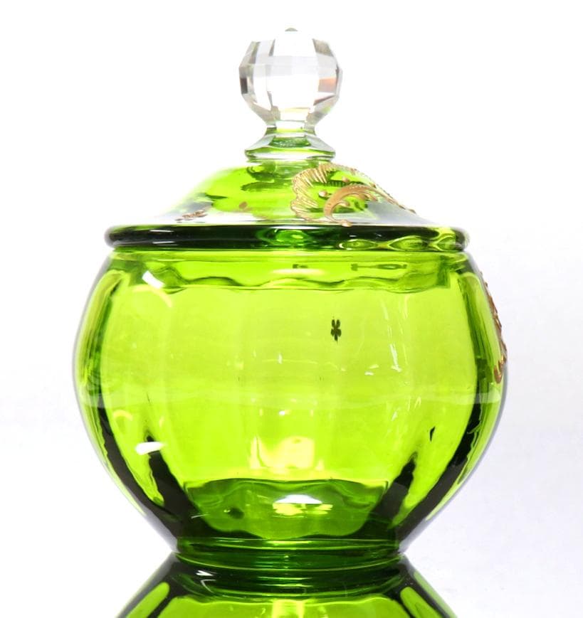 オールド・バカラ 激レア グリーン 金彩盛り上げ蓋物 春海商店 宝石箱 小物入れ