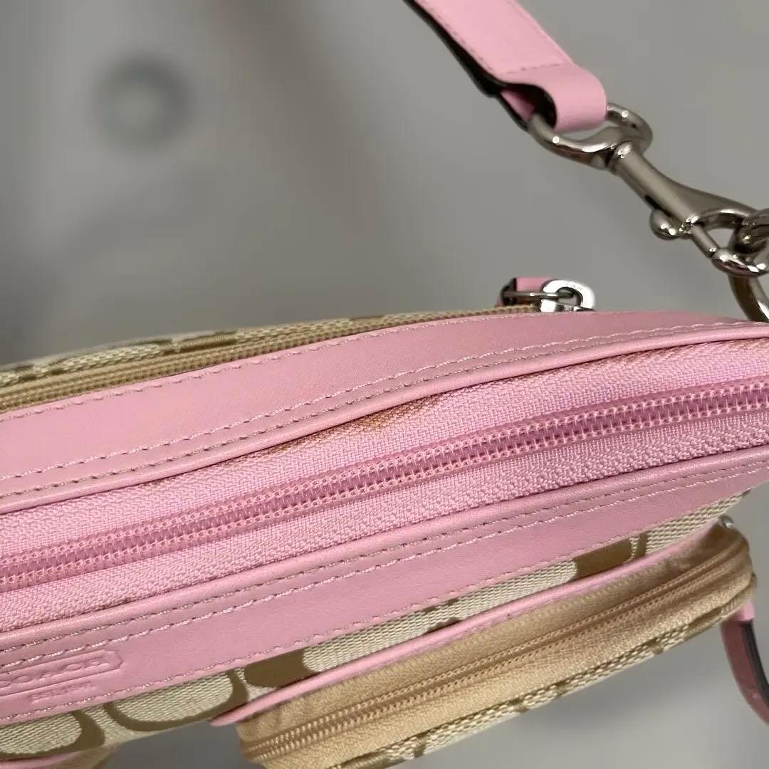 美品✨coach シグネチャー　ワンショルダー　ピンク　2ポケット