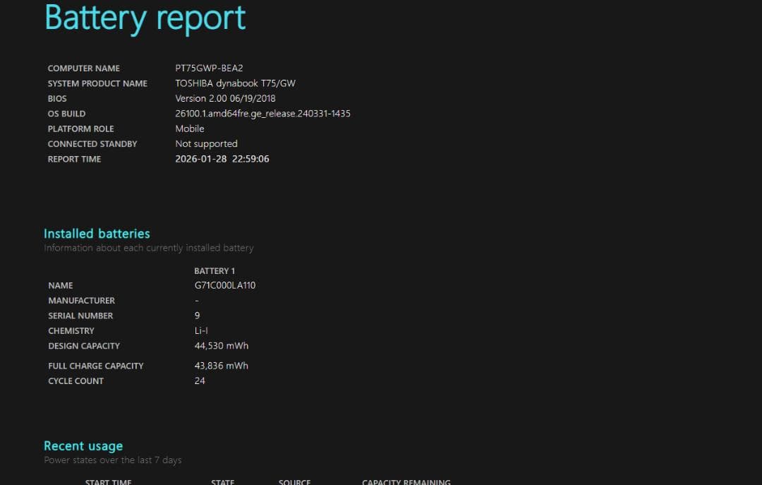 dynabookノートPC Corei7 8世代、ブルーレイ、バッテリー残98%