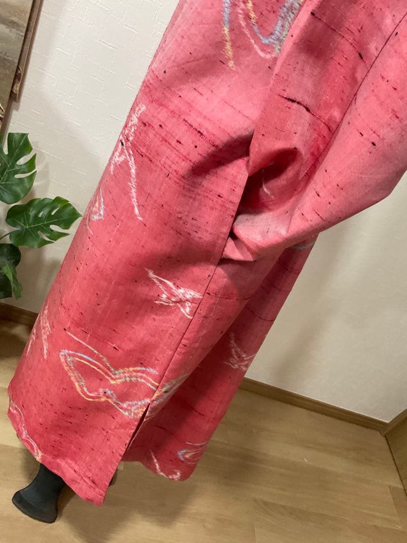 着物リメイク❣️ぴんくの紬からシャツカラーコート❣️