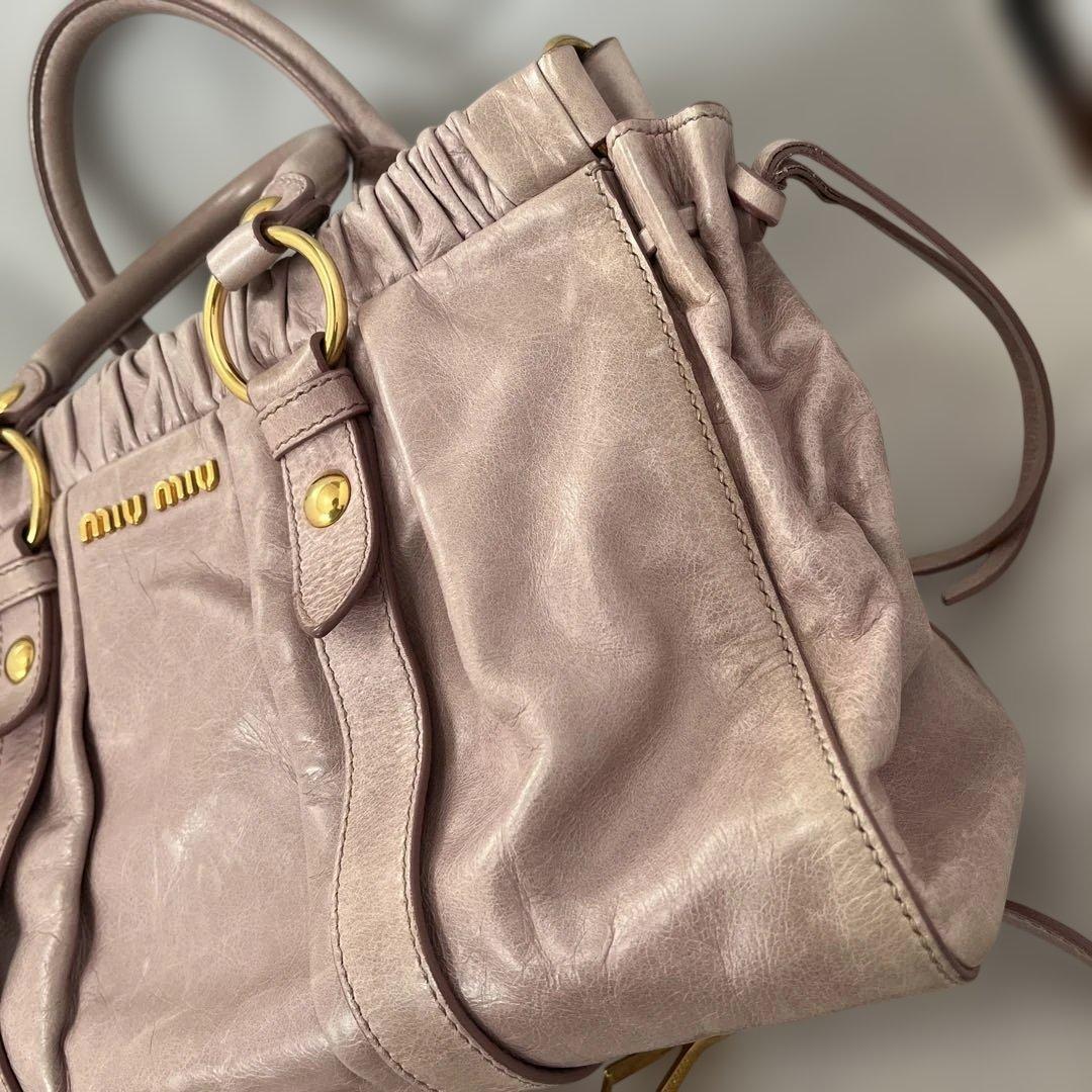 ミュウミュウ VITELLO LUX ショルダーバッグ　ピンク ベージュ